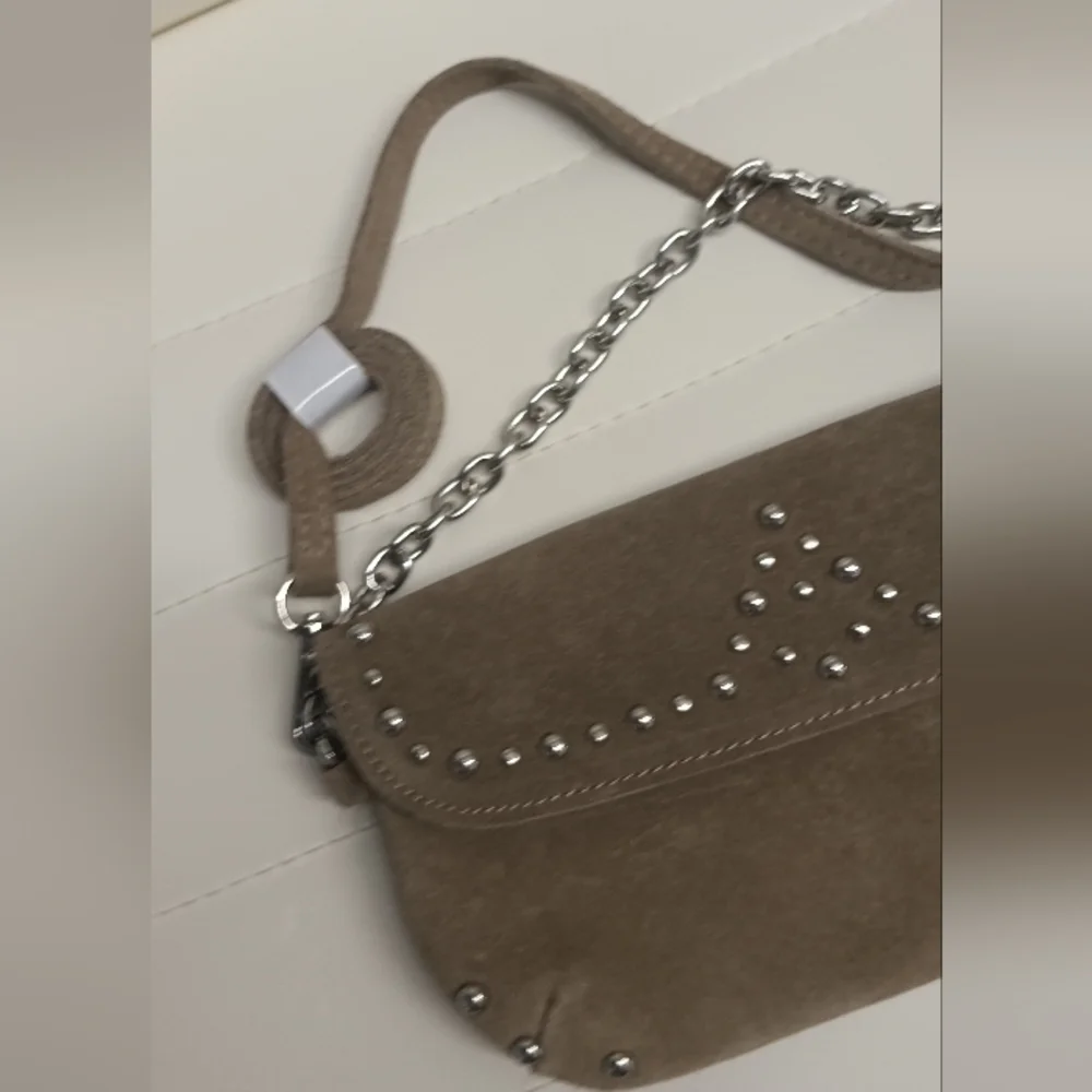 Zara Tan Suede Clutch with Silver Studs - Picture 5 of 6